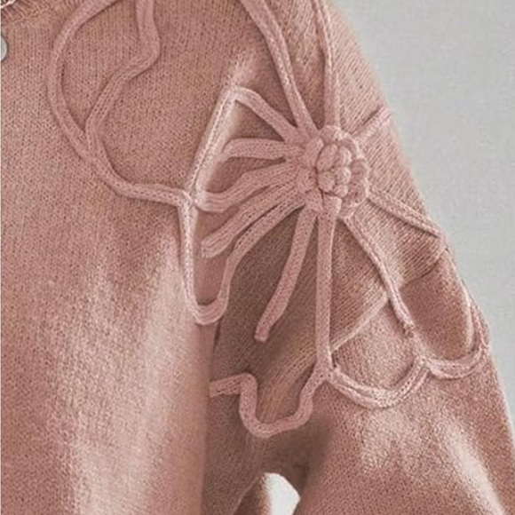 Beautiful 🌸Floral Embroidery Long Sleeve Knitted Pullover Sweater - Picture 4 of 9